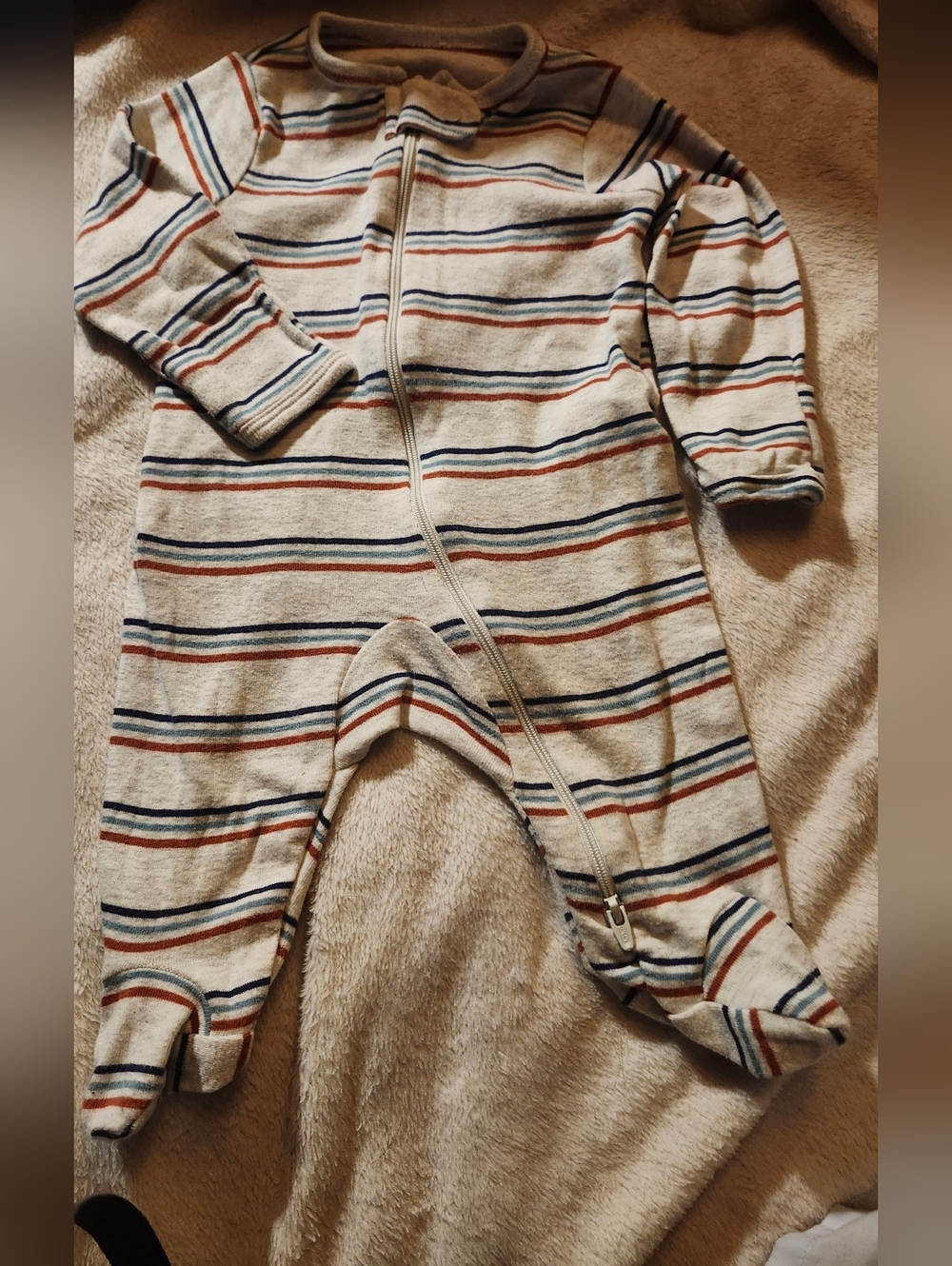 Carter's Grey Footed One-Piece with Navy, Aqua and Rust Stripes